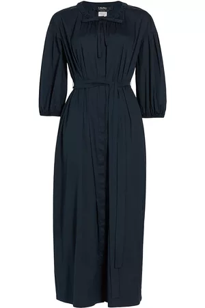 Max Mara Women's Canto Belted Cotton-Blend Midi-Dress - Navy - Size 0 - Navy - Size 0