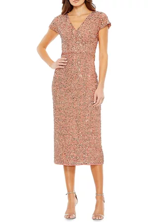 Mac Duggal Women's Sequin Faux Wrap Cocktail Dress - Copper - Size 14 - Copper - Size 14
