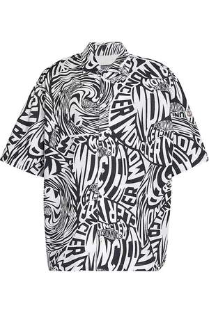 Moncler Men Short sleeved Shirts - Men's Logo Short-Sleeve Shirt - Black White Wavy Print - Size Medium - Black White Wavy Print - Size Medium