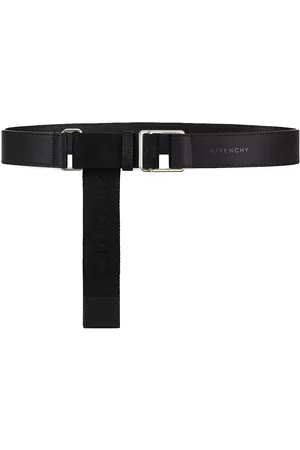 Givenchy Men's Double Buckle Belt in Leather and Canvas - Black - Size 38 - Black - Size 38