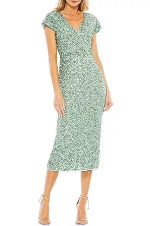 Mac Duggal Women's Sequin Faux Wrap Cocktail Dress - Sage - Size 4 - Sage - Size 4