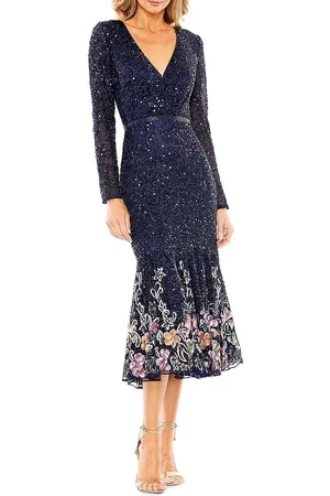 Mac Duggal Women's Sequined Tea-Length Dress - Midnight - Size 10 - Midnight - Size 10