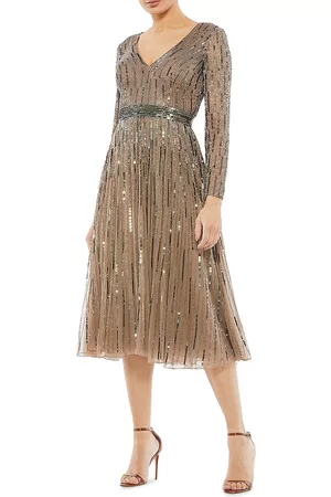 Mac Duggal Women's Sequin Long-Sleeve Cocktail Dress - Dark Taupe - Size 4 - Dark Taupe - Size 4