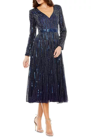 Mac Duggal Women Sequin party dresses - Women's Sequin Long-Sleeve Cocktail Dress - Midnight - Size 4 - Midnight - Size 4