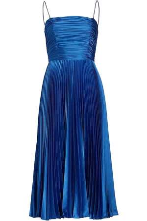 AMUR Women's Heba Pleated Satin Midi-Dress - Brilliant Blue - Size 0 - Brilliant Blue - Size 0