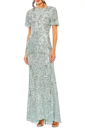 Mac Duggal Women's Flutter-Sleeve Sequin Gown - French Blue - Size 12 - French Blue - Size 12