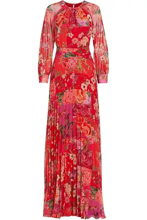 Teri Jon by Rickie Freeman Women's Long-Sleeve Floral Gown - Red Multi - Size 4 - Red Multi - Size 4