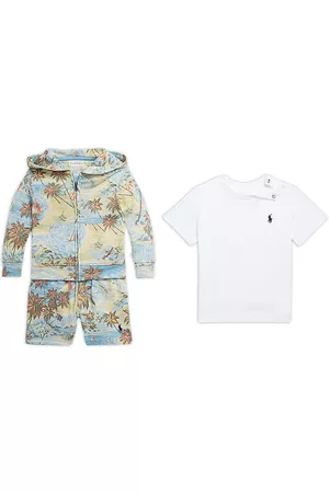 Ralph Lauren Baby Boy's 3-Piece T-Shirt & Tropical Sweatsuit Set - White Hawaiian Beach Bazaar - Size 9 Months - White Hawaiian Beach Bazaar - Size 9 Months