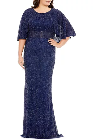 Mac Duggal Women's Fabulouss Glitter Cape Gown - Midnight - Size 16W - Midnight - Size 16W