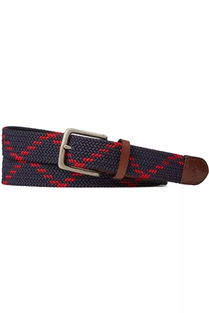 Ralph Lauren Men's Zigzag Leather-Trim Webbed Belt - Navy Red - Size Large - Navy Red - Size Large