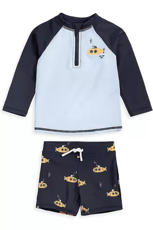 FIRSTS by petit lem Baby Boy's Raglan Rashguard Top & Submarine Swim Shorts Set - Navy - Size 3 Months - Navy - Size 3 Months