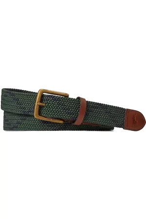 Ralph Lauren Men's Zigzag Leather-Trim Webbed Belt - Green Navy - Size Large - Green Navy - Size Large