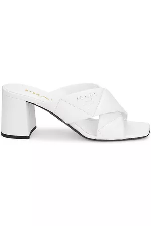 Prada Women Mules - Women's 65MM Crisscross Quilted Leather Mules - Bianco - Size 9 - Bianco - Size 9