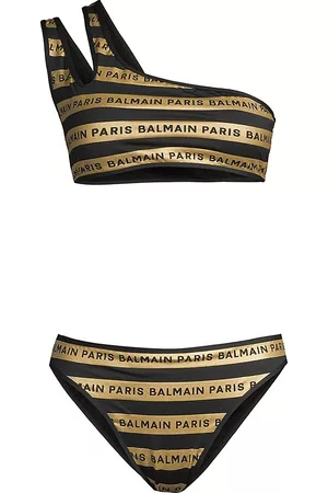 Balmain Women's New Iconic Logo Two-Piece Swimsuit - Black Gold - Size 4 - Black Gold - Size 4