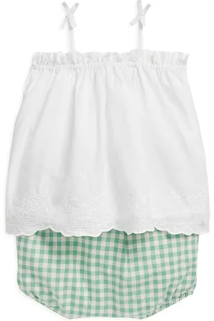 Ralph Lauren Baby Girl's 2-Piece Embroidered Top & Gingham Bubble Bloomers Set - Deckwash White - Size 18 Months - Deckwash White - Size 18 Months