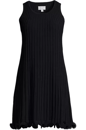 Milly Women's Wired Edge Rib-Knit Swing Dress - Black - Size Medium - Black - Size Medium