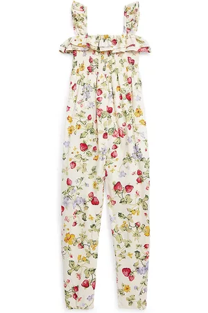 Ralph Lauren Girls Jumpsuits - Big Girl's Floral & Strawberry Print Jumpsuit - Floral Strawberry - Size 6 - Floral Strawberry - Size 6