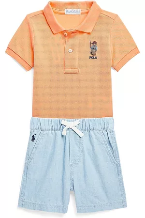 Ralph Lauren Boys Sets - Baby Boy's 2-Piece Polo Bear Mesh Polo & Chambray Shorts Set - Fair Orange Chambray - Size 12 Months - Fair Orange Chambray - Size 12 Months