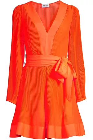Milly Women Mini Dresses - Women's Liv Chiffon Pleated Minidress - Neon Orange - Size 4 - Neon Orange - Size 4