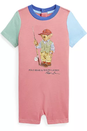 Ralph Lauren Baby Boy's Polo Bear Colorblock Jersey Shortalls - Desert Rose Multi - Size 3 Months - Desert Rose Multi - Size 3 Months