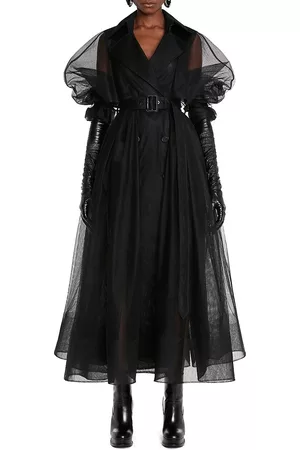 Alexander McQueen Women Trench Coats - Women's Paris Tulle Trench Coat - Black - Size 8 - Black - Size 8
