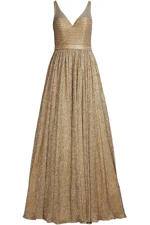 BASIX Women Knitted Dresses - Women's Illusion Metallic-Knit Flared Gown - Gold - Size 2 - Gold - Size 2