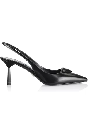 Prada Women High Heels - Women's Leather Logo Slingback Pumps - Nero - Size 6 - Nero - Size 6