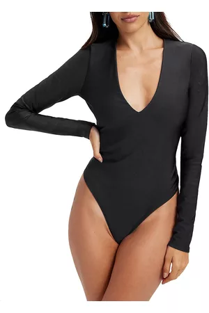 GOOD AMERICAN Women's Disco V-Neck Bodysuit - Black - Size XS - Black - Size XS