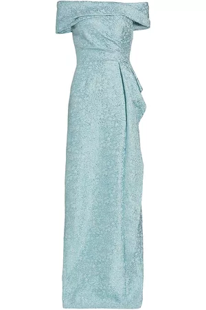 Teri Jon by Rickie Freeman Women's Off-The-Shoulder Jacquard Gown - Light Blue - Size 4 - Light Blue - Size 4