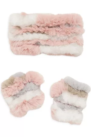 JOCELYN Girl's Faux Fur Mandy Mittens & Headband Set - Pastel Multi - Pastel Multi
