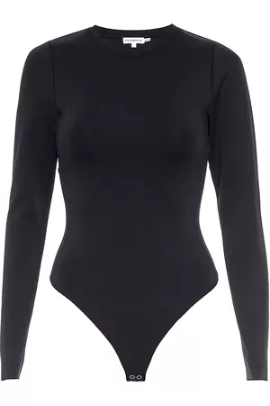 GOOD AMERICAN Women's Scuba Long-Sleeve Bodysuit - Black - Size Medium - Black - Size Medium
