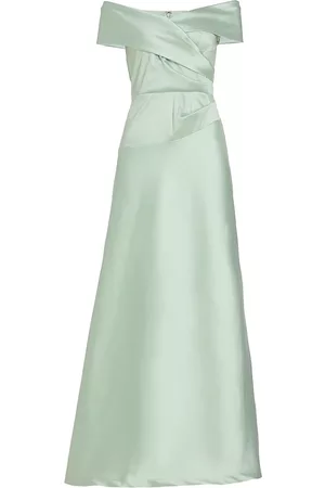 Teri Jon by Rickie Freeman Women's Satin Off-The-Shoulder Ballgown - Mint Green - Size 2 - Mint Green - Size 2