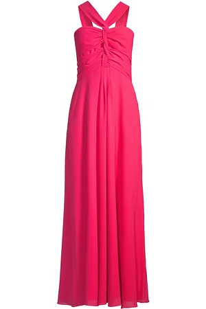 ONE33 SOCIAL Women Halter Neck Dresses - Women's Georgette Twist Halter Gown - Raspberry - Size 0 - Raspberry - Size 0