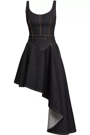 Alexander McQueen Women's Asymmetric Denim Midi-Dress - Dark Rinsed - Size 12 - Dark Rinsed - Size 12