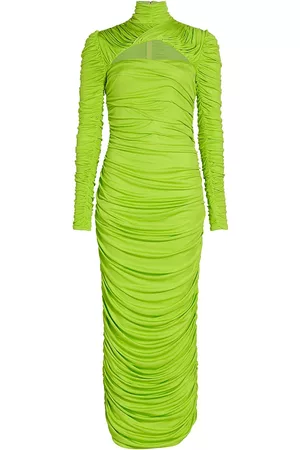 Aliette Women Evening Dresses - Women's Ruched Cut-Out Turtleneck Gown - Lime Green - Size 2 - Lime Green - Size 2