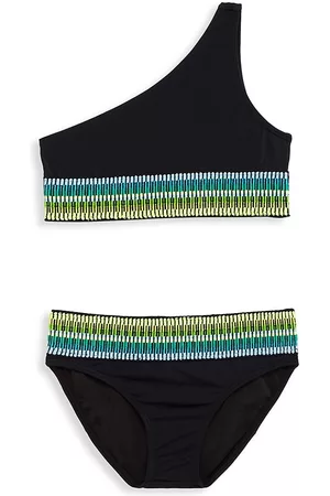 LITTLE PEIXOTO Girls Bikini Sets - Little Girl's & Girl's Zoni Two-Piece Ribbed Bikini Set - Black Kiwi - Size 8 - Black Kiwi - Size 8