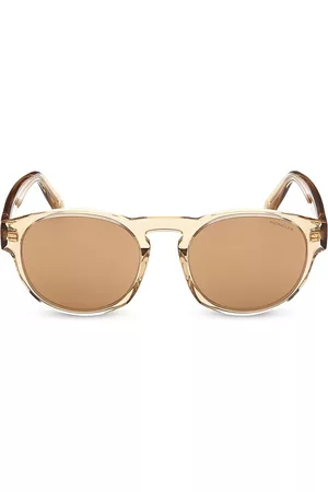 Moncler Men Round Sunglasses - Men's 50MM Round Sunglasses - Shiny Transparent Beige - Shiny Transparent Beige
