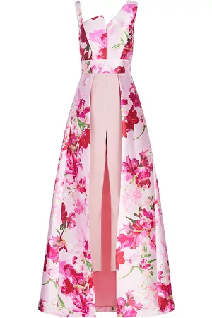 Kay Unger Women Jumpsuits - Women's Fleur Azalea-Printed Walk-Thru Jumpsuit - Hibiscus - Size 18 - Hibiscus - Size 18