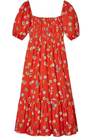 Kate Spade Women's Tulip Toss Puff-Sleeve Midi-Dress - Fresh Tomato - Size Large - Fresh Tomato - Size Large