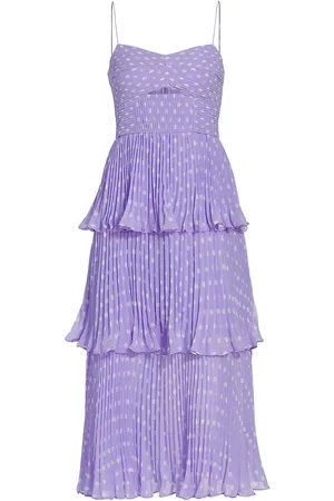 Self-Portrait Women Midi Dresses - Women's Polka Dot Pleated Chiffon Midi-Dress - Purple - Size 4 - Purple - Size 4