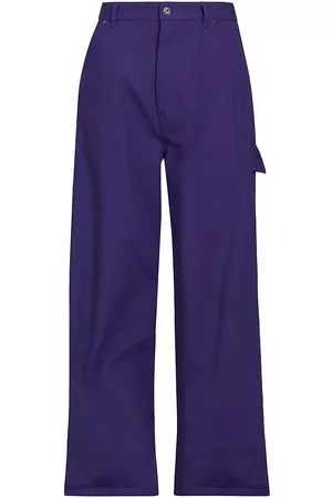 OFF-WHITE Men Wide Leg Pants - Men's Wave Logo Wide-Leg Carpenter Pants - Purple Purple - Size Large - Purple Purple - Size Large