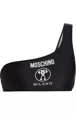 Moschino Women One Shoulder Bikinis - Women's One-Shoulder Logo Bikini Top - Black - Size XS - Black - Size XS