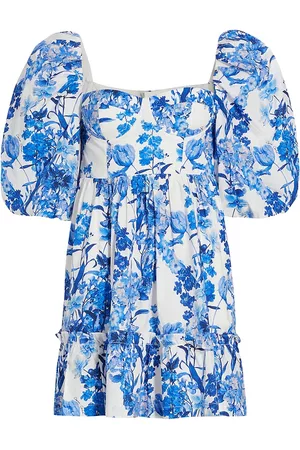 Cara Cara Women Puff Sleeve Dress - Women's Jessica Puff-Sleeve Bustier Minidress - Blue Floral Boho - Size 0 - Blue Floral Boho - Size 0