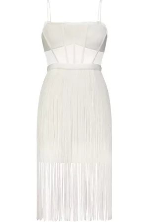 BCBG Max Azria Women Fringe Dresses - Women's Corset Fringe-Hem Sheath Dress - Off White - Size 4 - Off White - Size 4