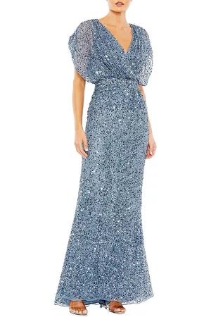 Mac Duggal Women Evening Dresses - Women's Evening Metallic Blouson Gown - Slate Blue - Size 8 - Slate Blue - Size 8