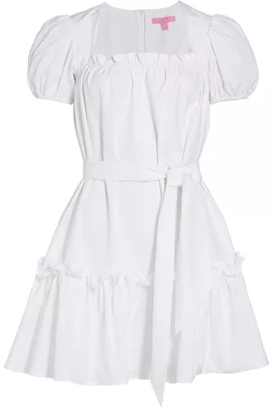 LDT Women Puff Sleeve Dress - Women's Ruffled Puff-Sleeve Minidress - White - Size 0 - White - Size 0