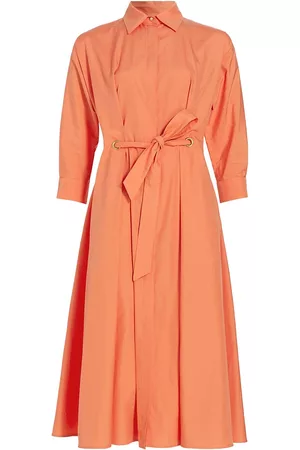 Max Mara Women Casual Dresses - Women's Flavio Cotton Poplin Tie-Waist Shirtdress - Peach - Size 6 - Peach - Size 6