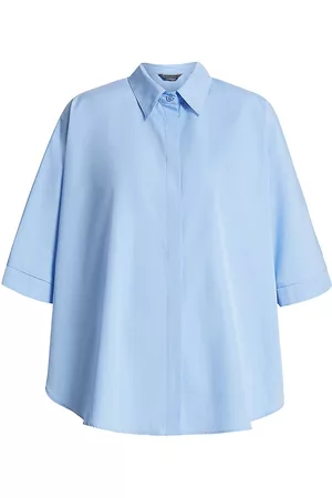 Persona by Marina Rinaldi Women Shirts - Women's Billy Cotton Poplin Button-Front Shirt - Sky Blue - Size 14W - Sky Blue - Size 14W
