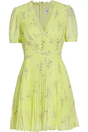 Self-Portrait Women Printed Dresses - Women's Floral Pleated Chiffon Minidress - Green - Size 0 - Green - Size 0