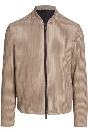 Armani Men Leather Jackets - Men's Striped Suede Bomber Jacket - Beige - Size 38 - Beige - Size 38